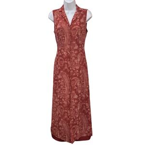 90s Charter Club Silk Paisley Maxi Dress Boho Whimsigoth Terracotta Red 8P